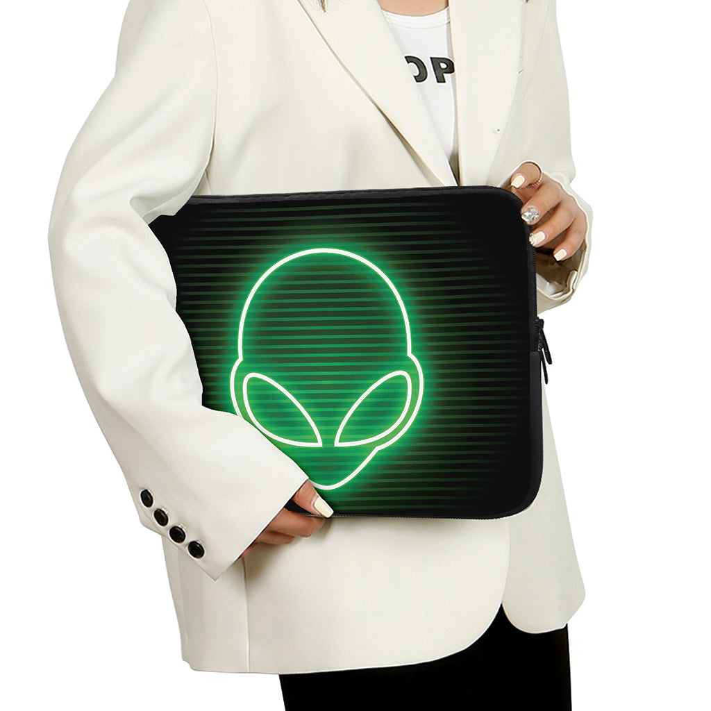Green Light Alien Print Laptop Sleeve