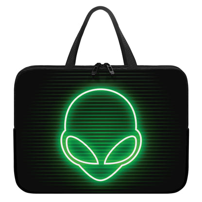 Green Light Alien Print Laptop Sleeve With Handle