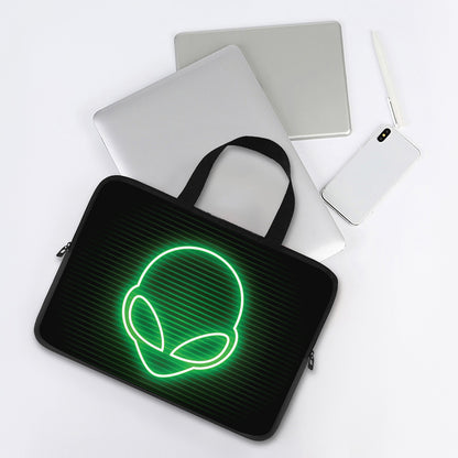 Green Light Alien Print Laptop Sleeve With Handle