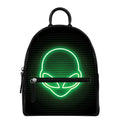 Green Light Alien Print Leather Backpack