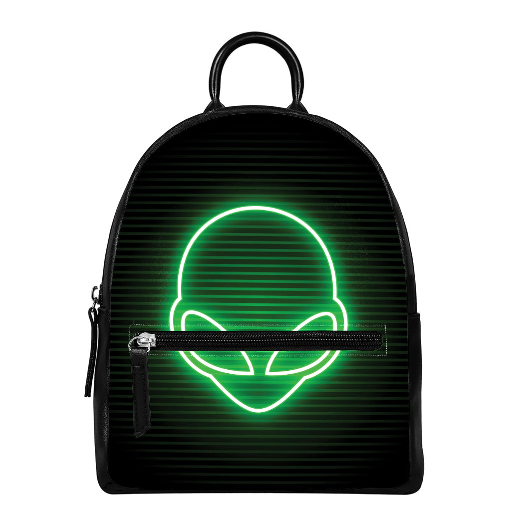 Green Light Alien Print Leather Backpack