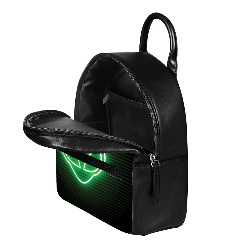 Green Light Alien Print Leather Backpack