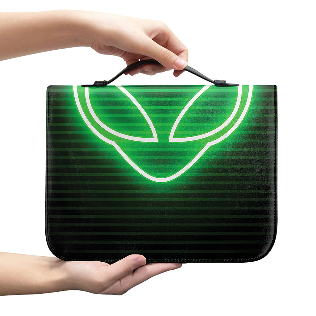 Green Light Alien Print Leather Bible Cover