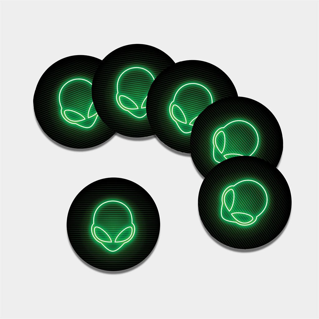 Green Light Alien Print Leather Coaster Set