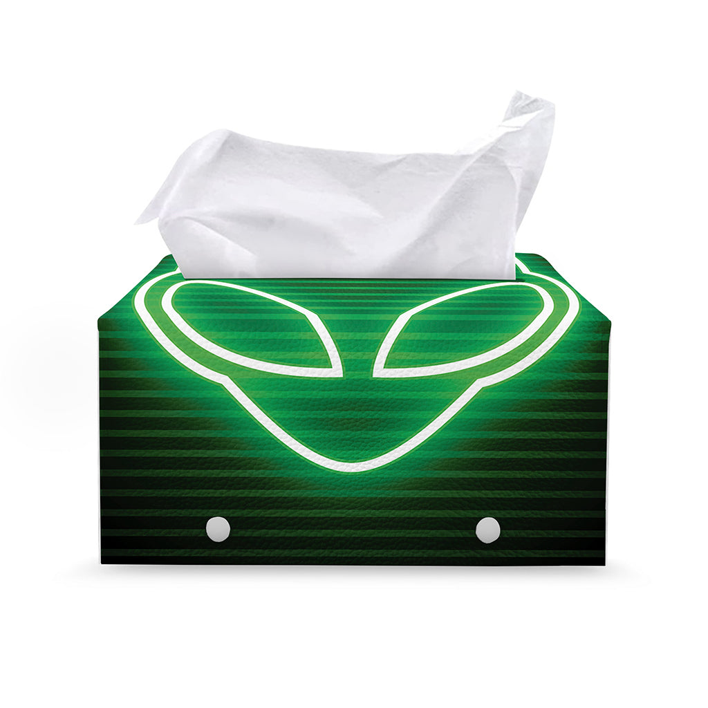 Green Light Alien Print Leather Tissue Box Cover