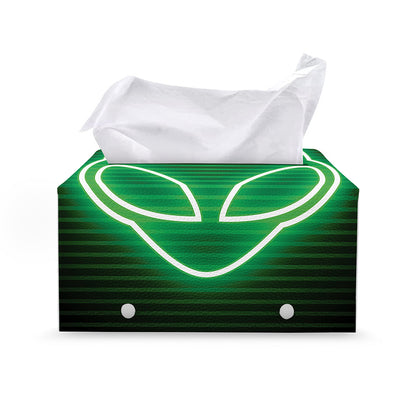Green Light Alien Print Leather Tissue Box Cover