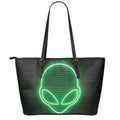 Green Light Alien Print Leather Tote Bag With Zipper