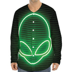 Green Light Alien Print Long Sleeve Baseball Jersey