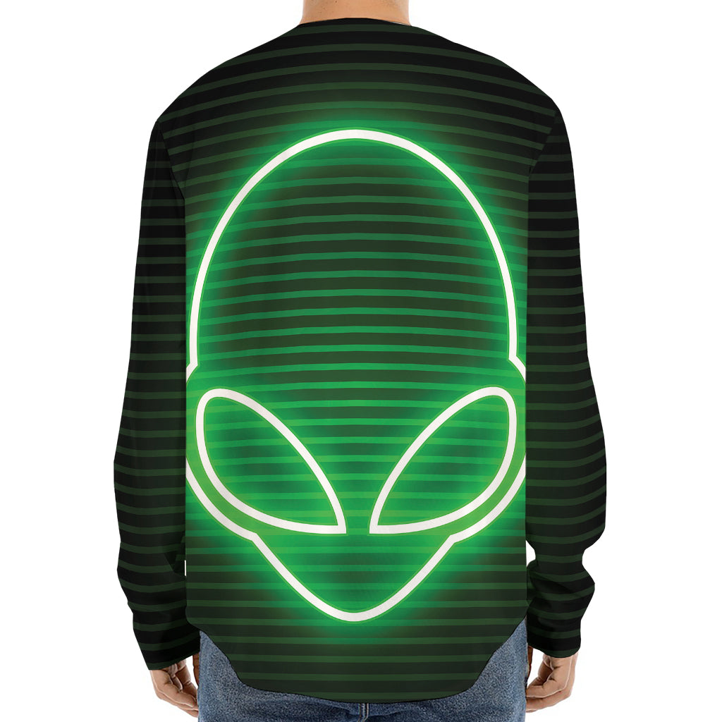 Green Light Alien Print Long Sleeve Baseball Jersey