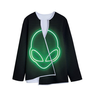 Green Light Alien Print Long Sleeve Short Coat