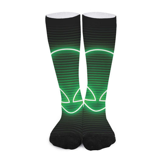 Green Light Alien Print Long Socks
