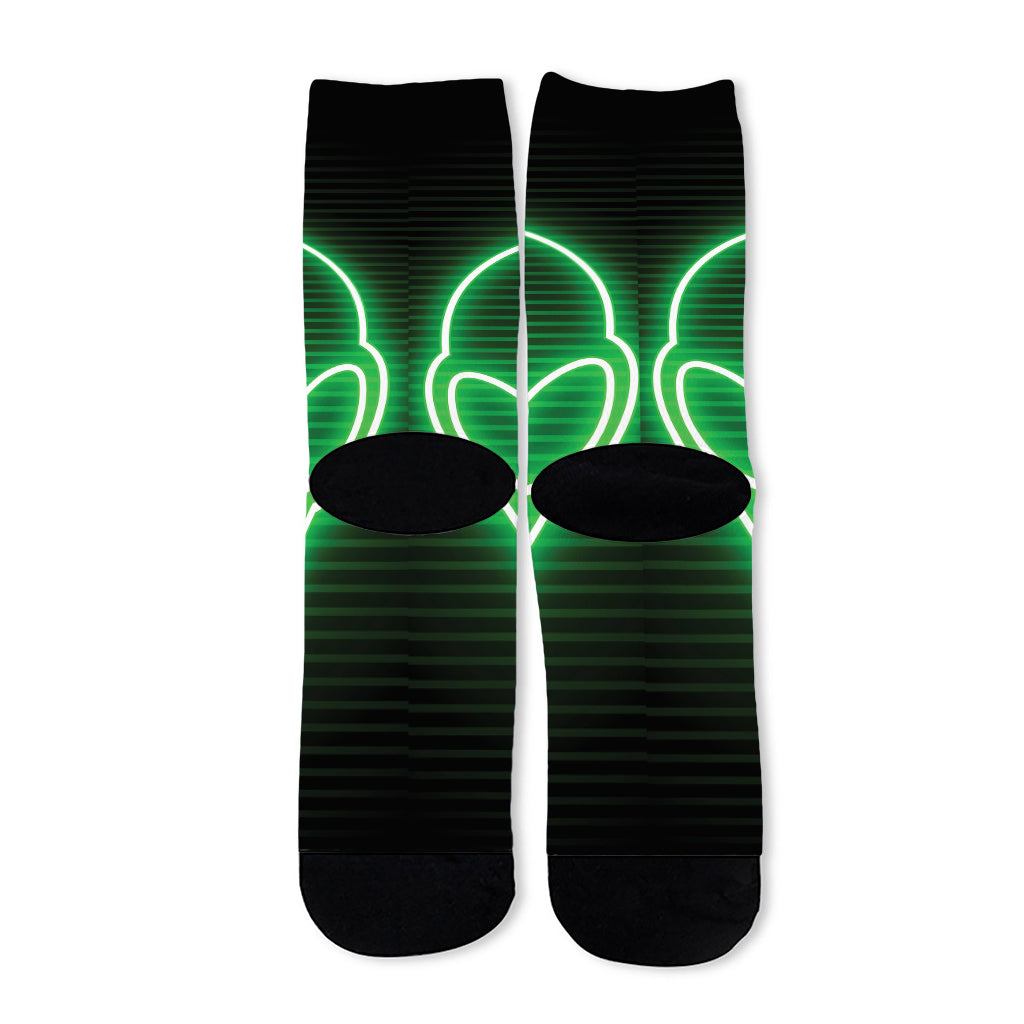 Green Light Alien Print Long Socks