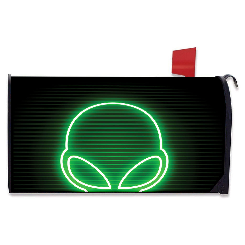 Green Light Alien Print Mailbox Cover