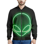 Green Light Alien Print Men's Bomber Jacket