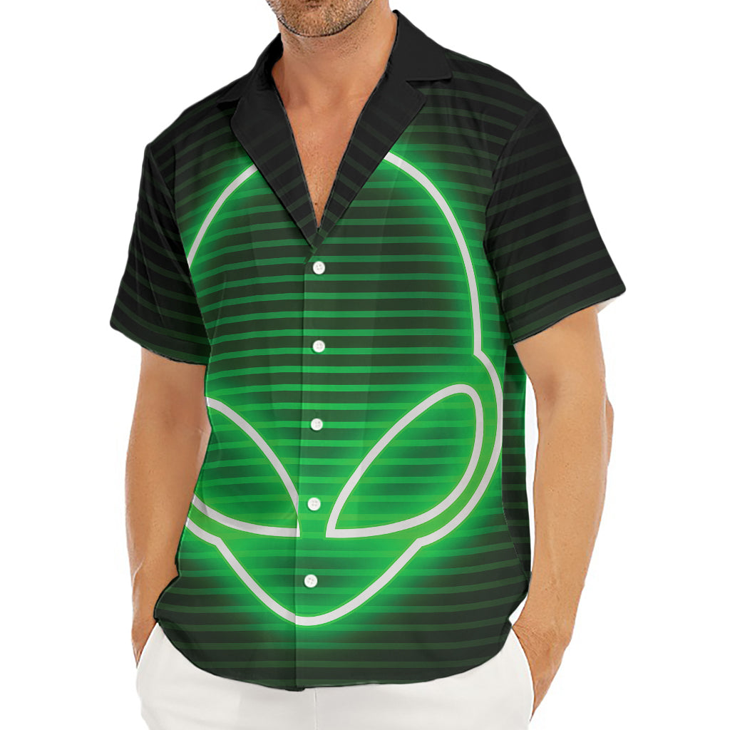 Green Light Alien Print Men's Deep V-Neck Shirt