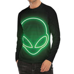 Green Light Alien Print Men's Long Sleeve Rash Guard