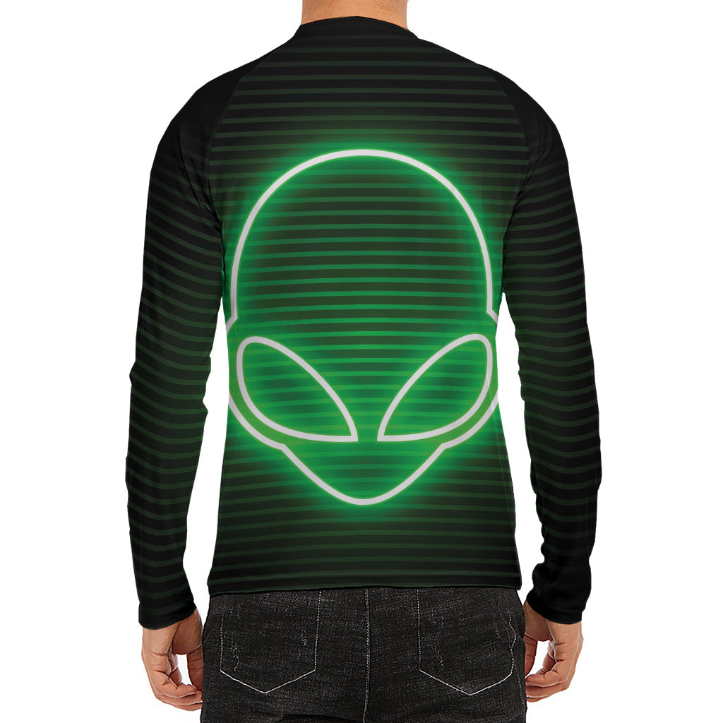 Green Light Alien Print Men's Long Sleeve Rash Guard