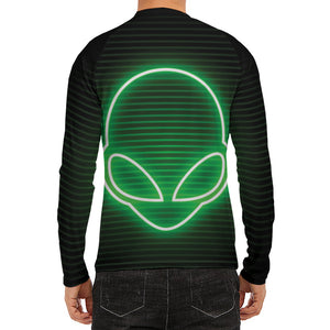 Green Light Alien Print Men's Long Sleeve Rash Guard