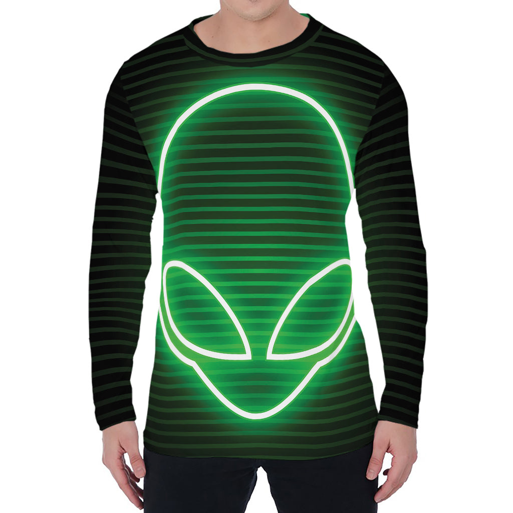 Green Light Alien Print Men's Long Sleeve T-Shirt