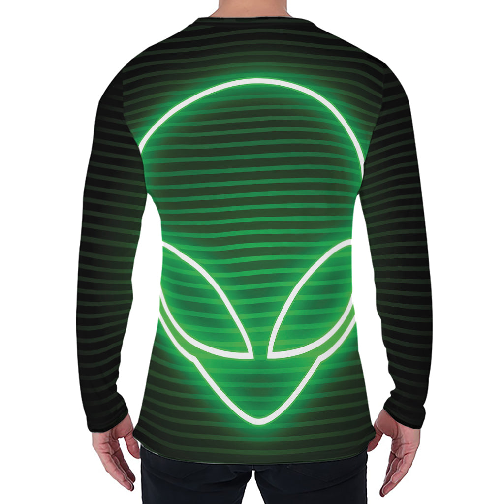 Green Light Alien Print Men's Long Sleeve T-Shirt