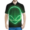 Green Light Alien Print Men's Polo Shirt