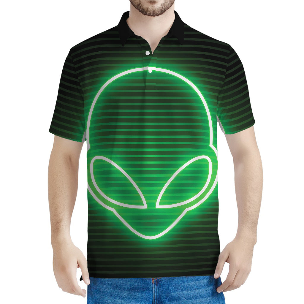 Green Light Alien Print Men's Polo Shirt