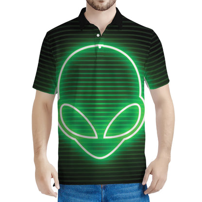 Green Light Alien Print Men's Polo Shirt