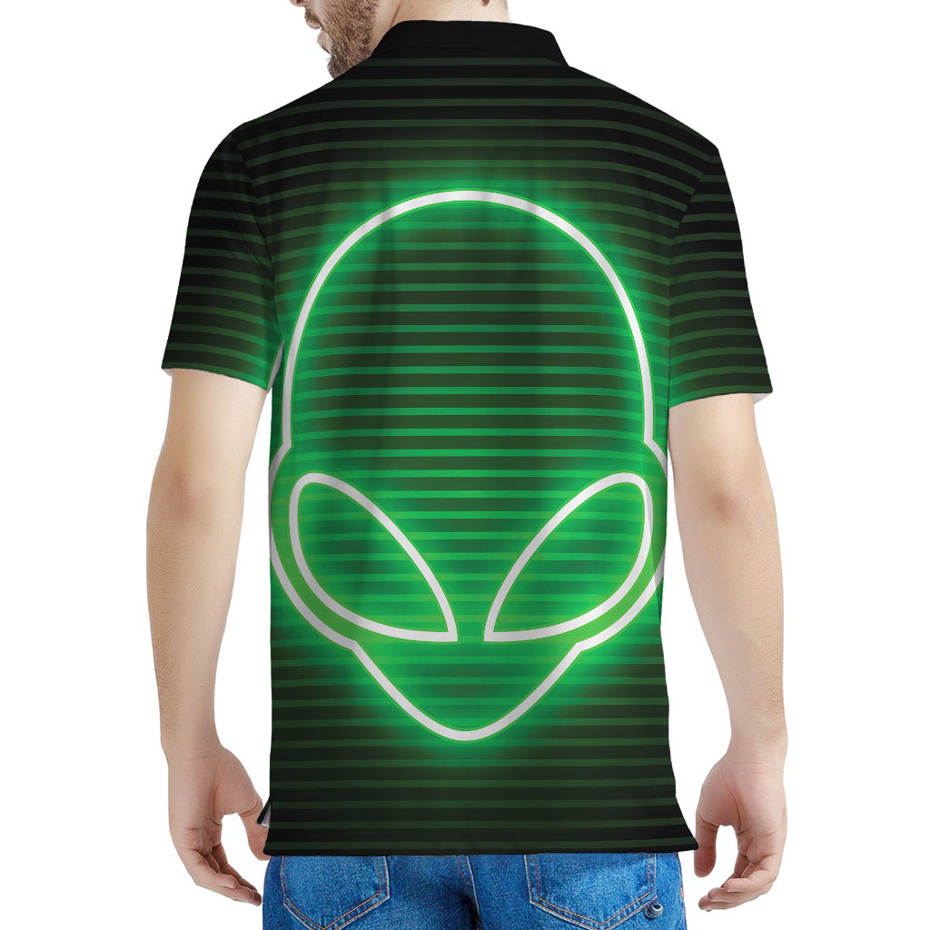 Green Light Alien Print Men's Polo Shirt