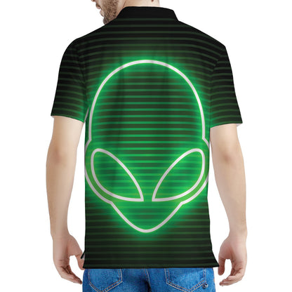 Green Light Alien Print Men's Polo Shirt