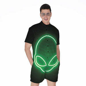 Green Light Alien Print Men's Rompers