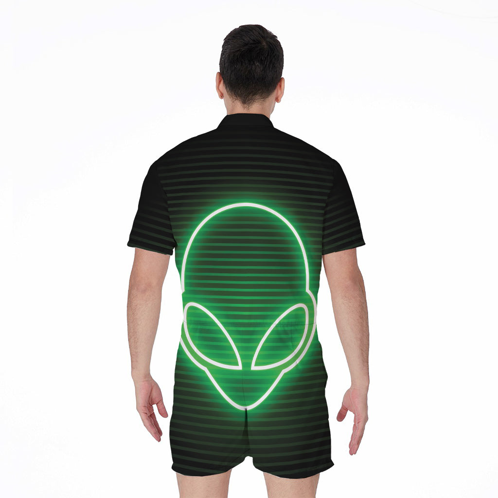 Green Light Alien Print Men's Rompers