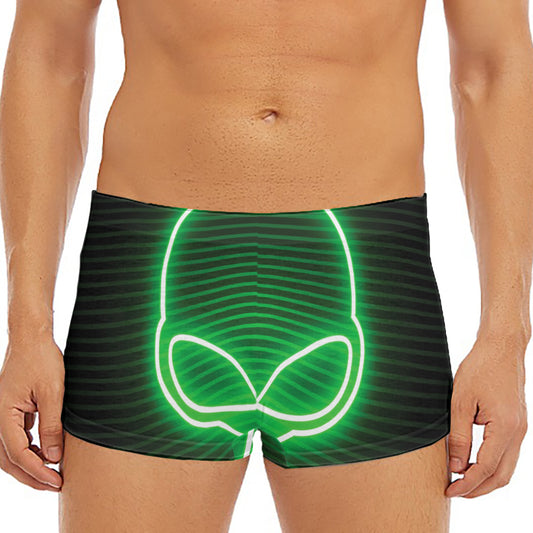 Green Light Alien Print Men's Short Boxer Briefs