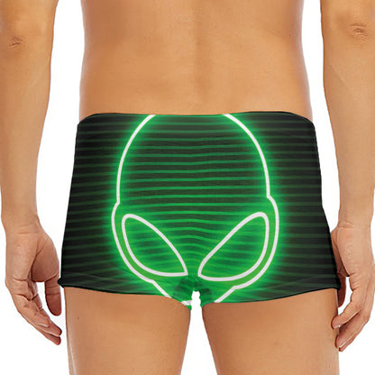 Green Light Alien Print Men's Short Boxer Briefs