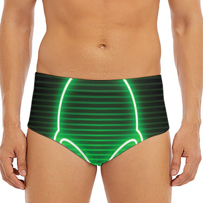 Green Light Alien Print Men's Triangle Swim Briefs