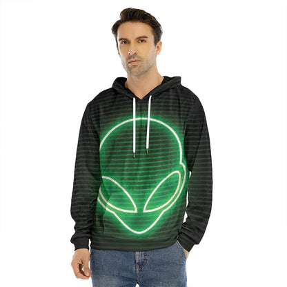 Green Light Alien Print Men's Velvet Pullover Hoodie