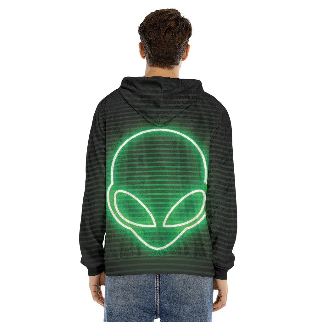 Green Light Alien Print Men's Velvet Pullover Hoodie