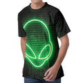 Green Light Alien Print Men's Velvet T-Shirt