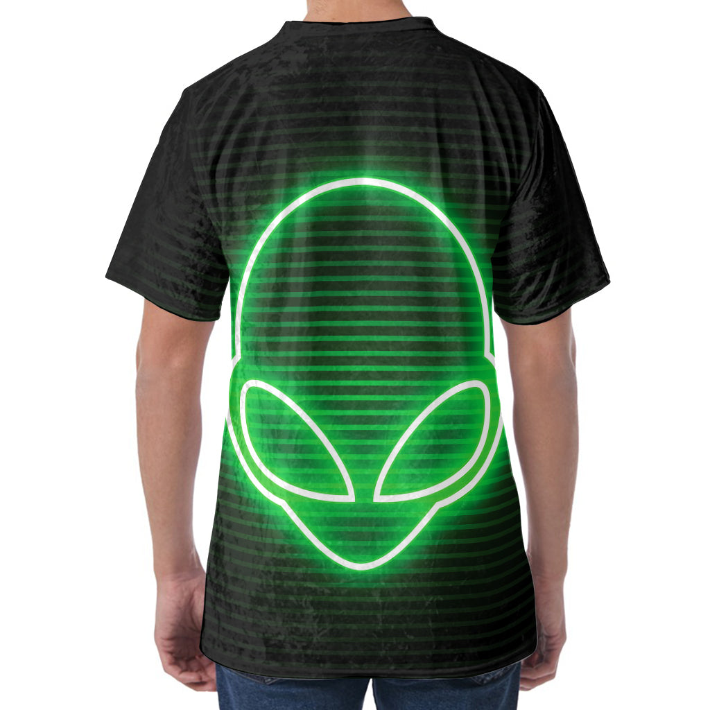Green Light Alien Print Men's Velvet T-Shirt