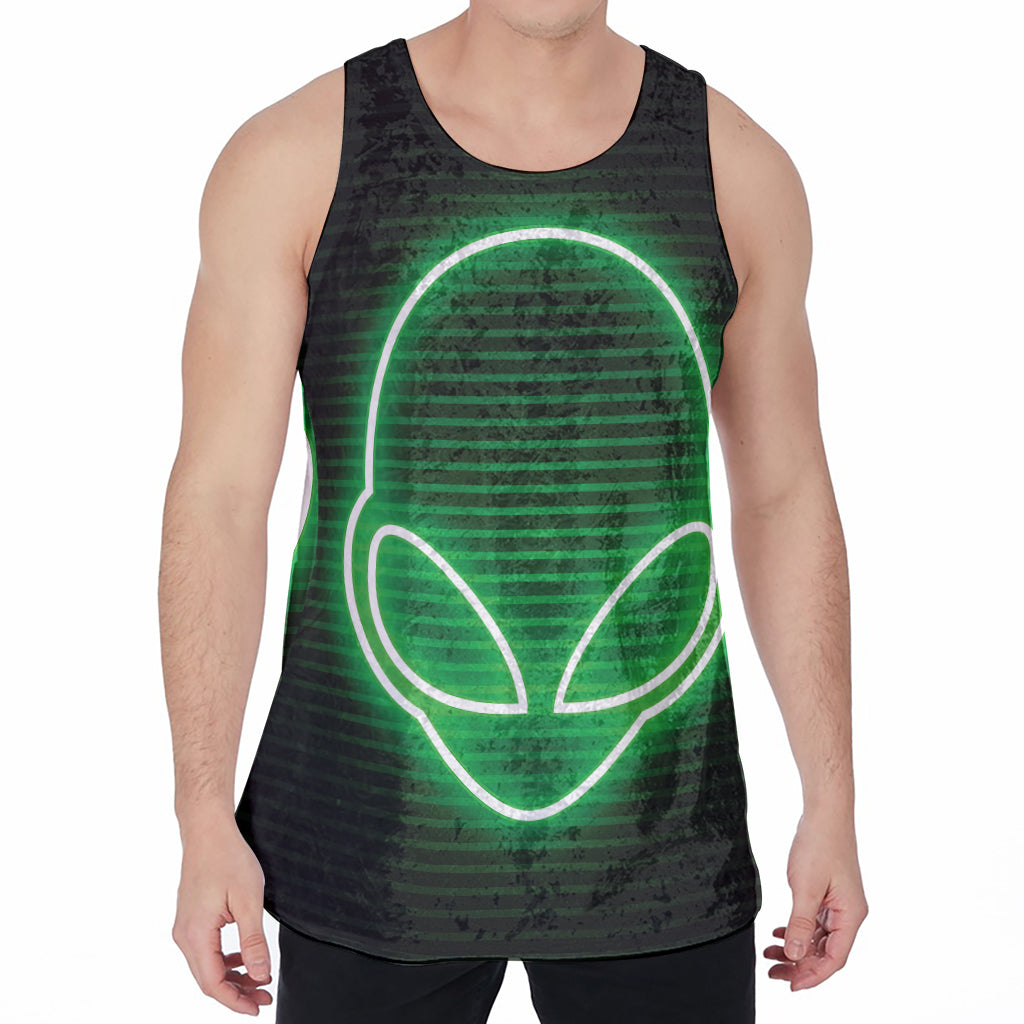 Green Light Alien Print Men's Velvet Tank Top