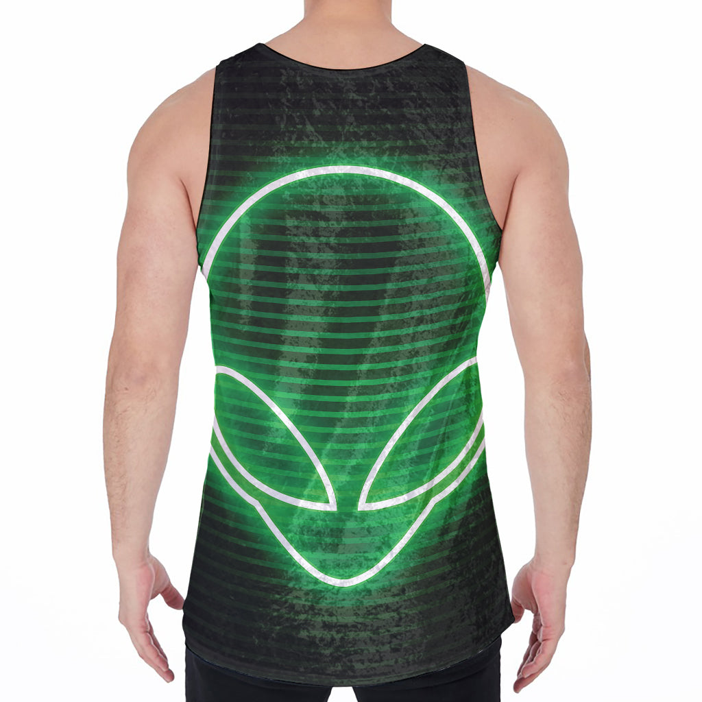 Green Light Alien Print Men's Velvet Tank Top