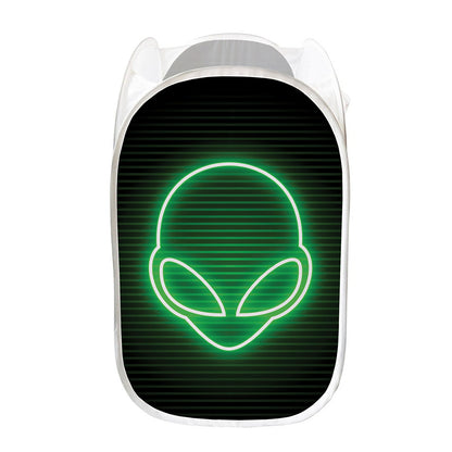 Green Light Alien Print Mesh Laundry Hamper