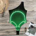 Green Light Alien Print One Shoulder Bodysuit