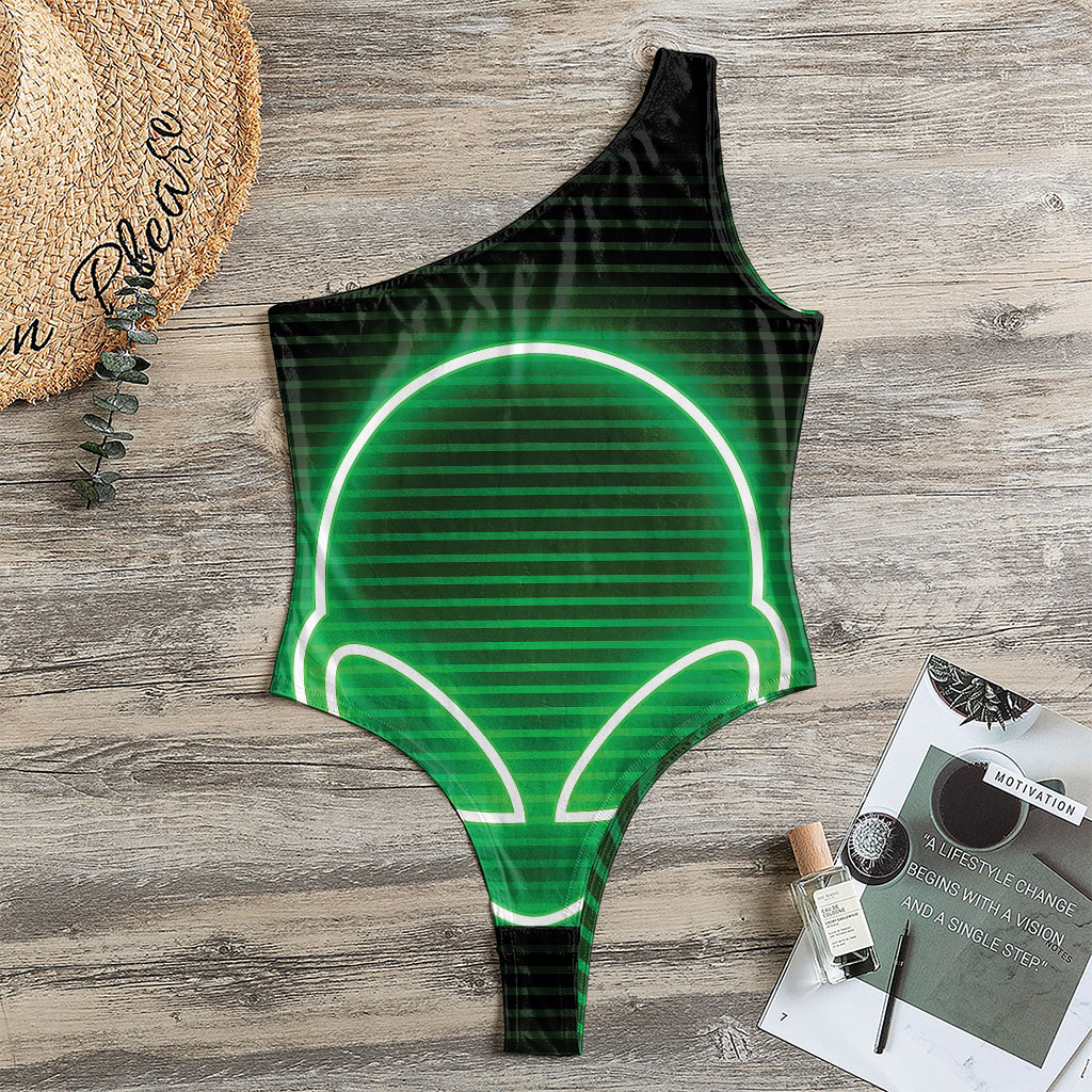 Green Light Alien Print One Shoulder Bodysuit