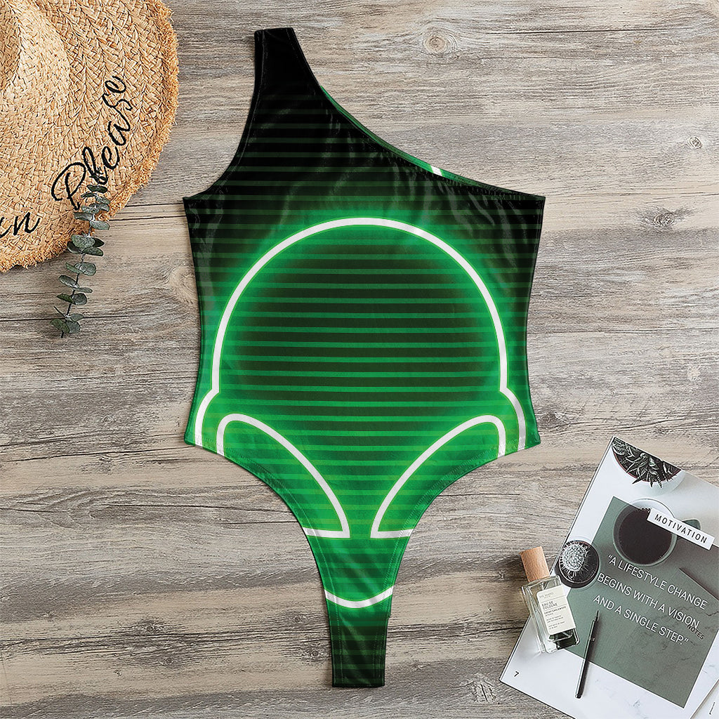 Green Light Alien Print One Shoulder Bodysuit