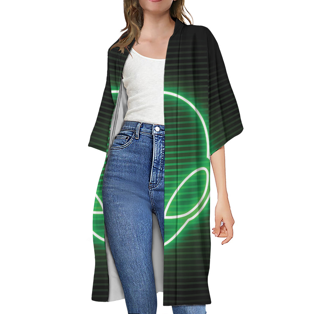 Green Light Alien Print Open Front Beach Cover Up