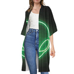 Green Light Alien Print Open Front Beach Cover Up