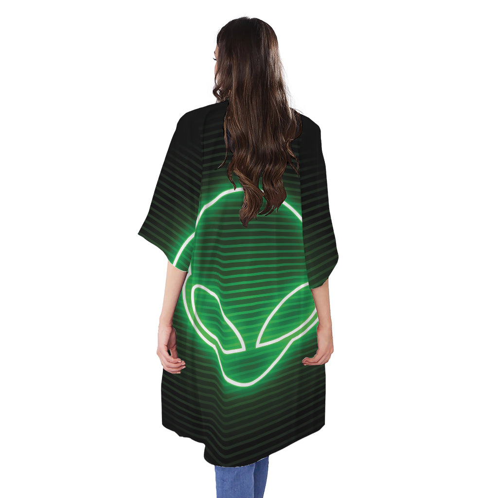 Green Light Alien Print Open Front Beach Cover Up