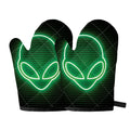 Green Light Alien Print Oven Mitts