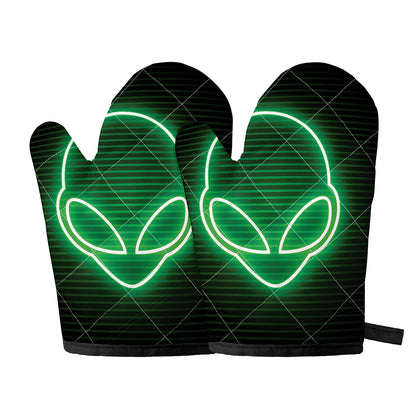 Green Light Alien Print Oven Mitts