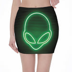 Green Light Alien Print Pencil Mini Skirt